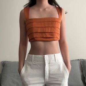 Orange Pleated Crop Top